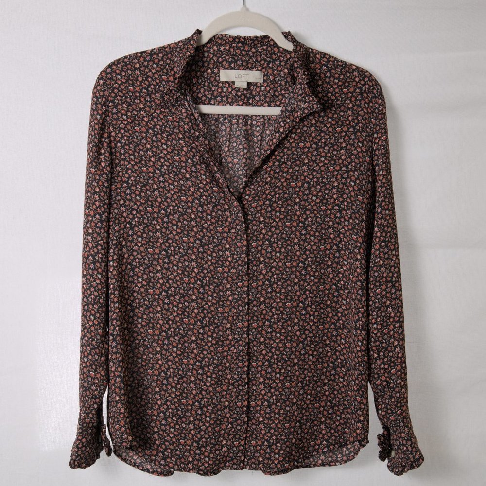 Loft Petites Button Down Floral Blouse
